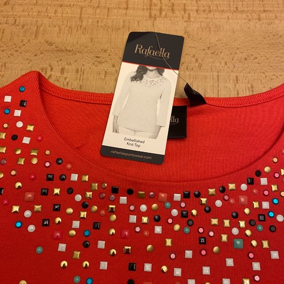 NWT Rafaella Women's Embellished Knit Pullover Top 3/4 Sleeve - Size Small - Picture 3 of 4